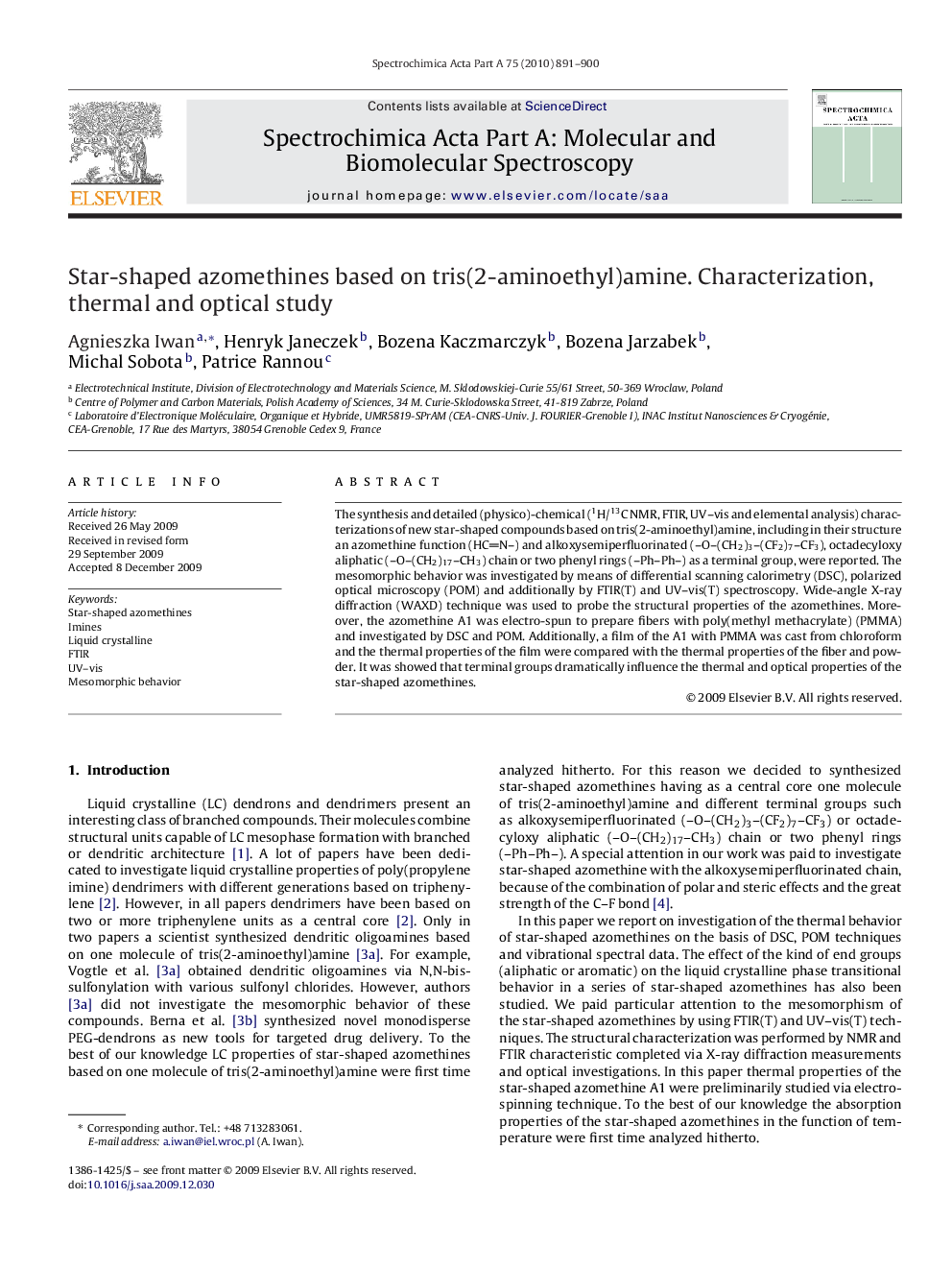 Star-shaped azomethines based on tris(2-aminoethyl)amine. Characterization, thermal and optical study