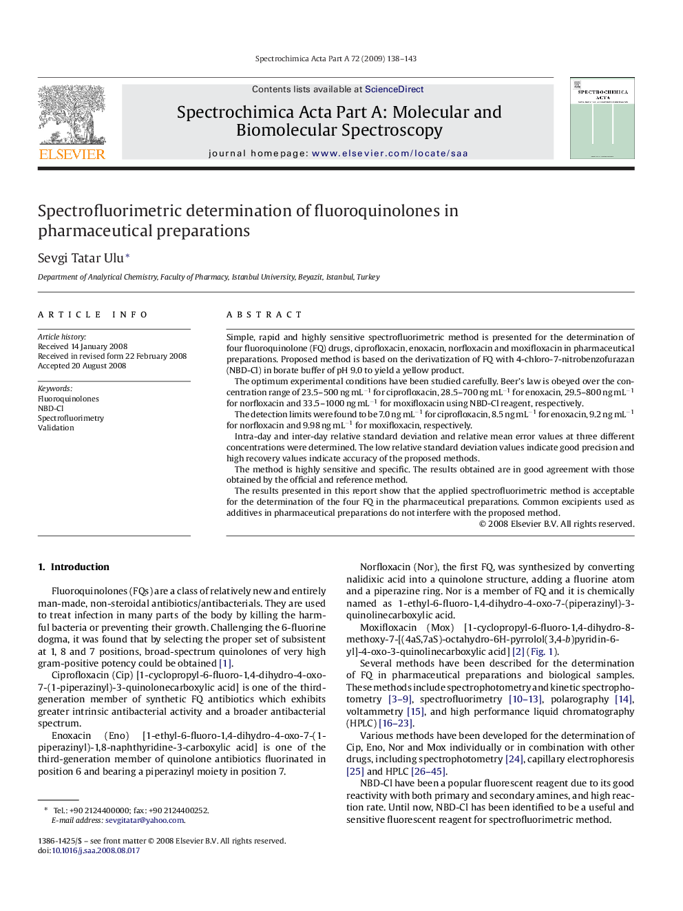 Spectrofluorimetric determination of fluoroquinolones in pharmaceutical preparations