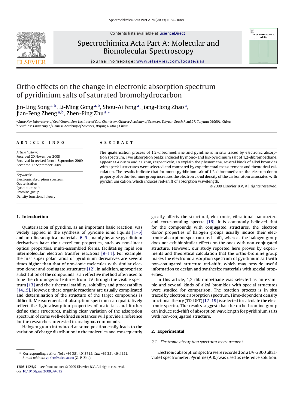 Ortho effects on the change in electronic absorption spectrum of pyridinium salts of saturated bromohydrocarbon