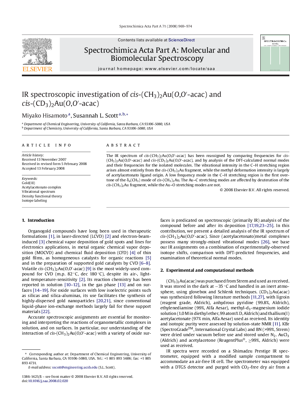 IR spectroscopic investigation of cis-(CH3)2Au(O,O′-acac) and cis-(CD3)2Au(O,O′-acac)