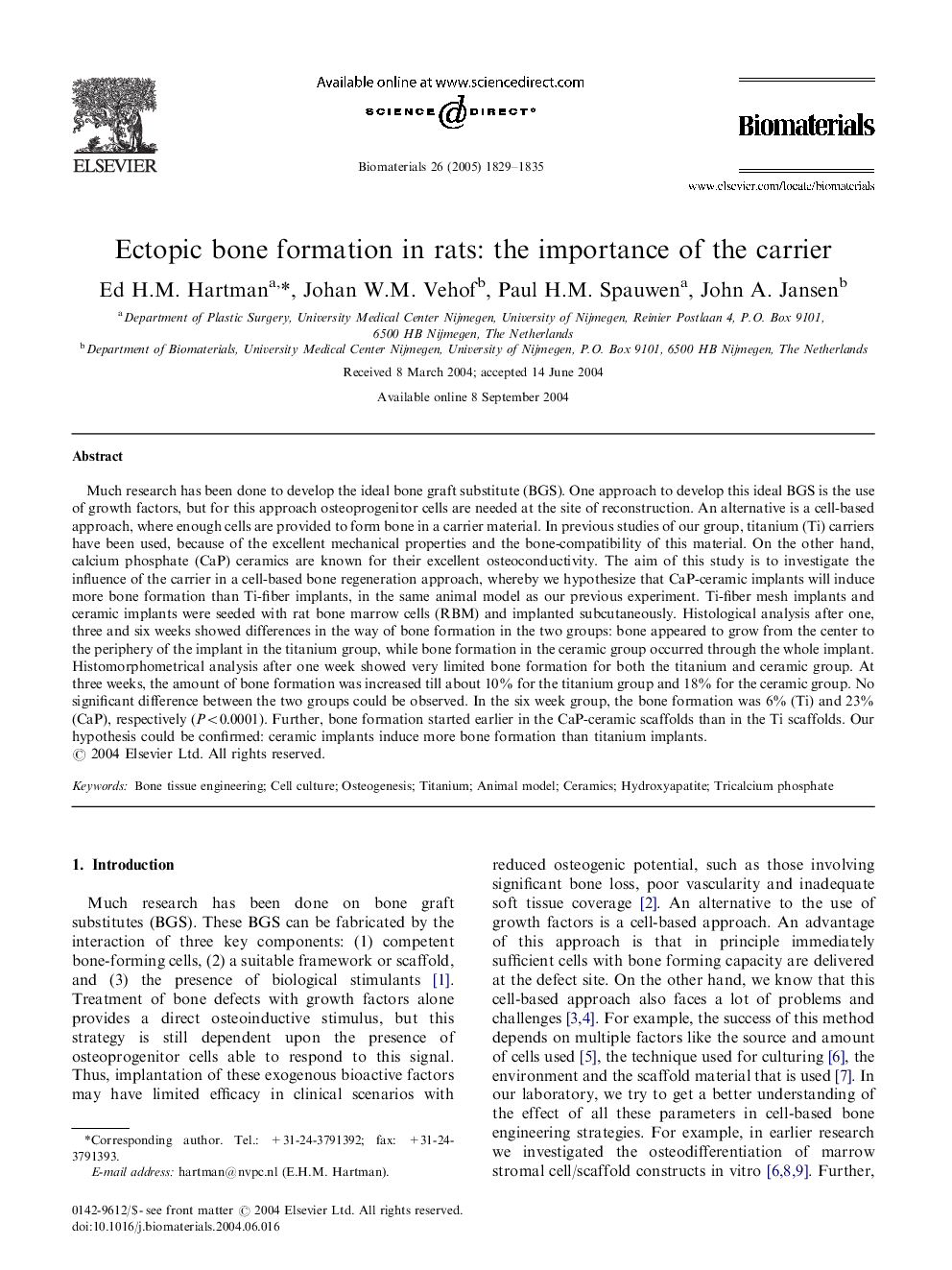 Ectopic bone formation in rats: the importance of the carrier