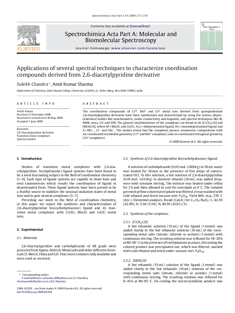 Applications of several spectral techniques to characterize coordination compounds derived from 2,6-diacetylpyridine derivative