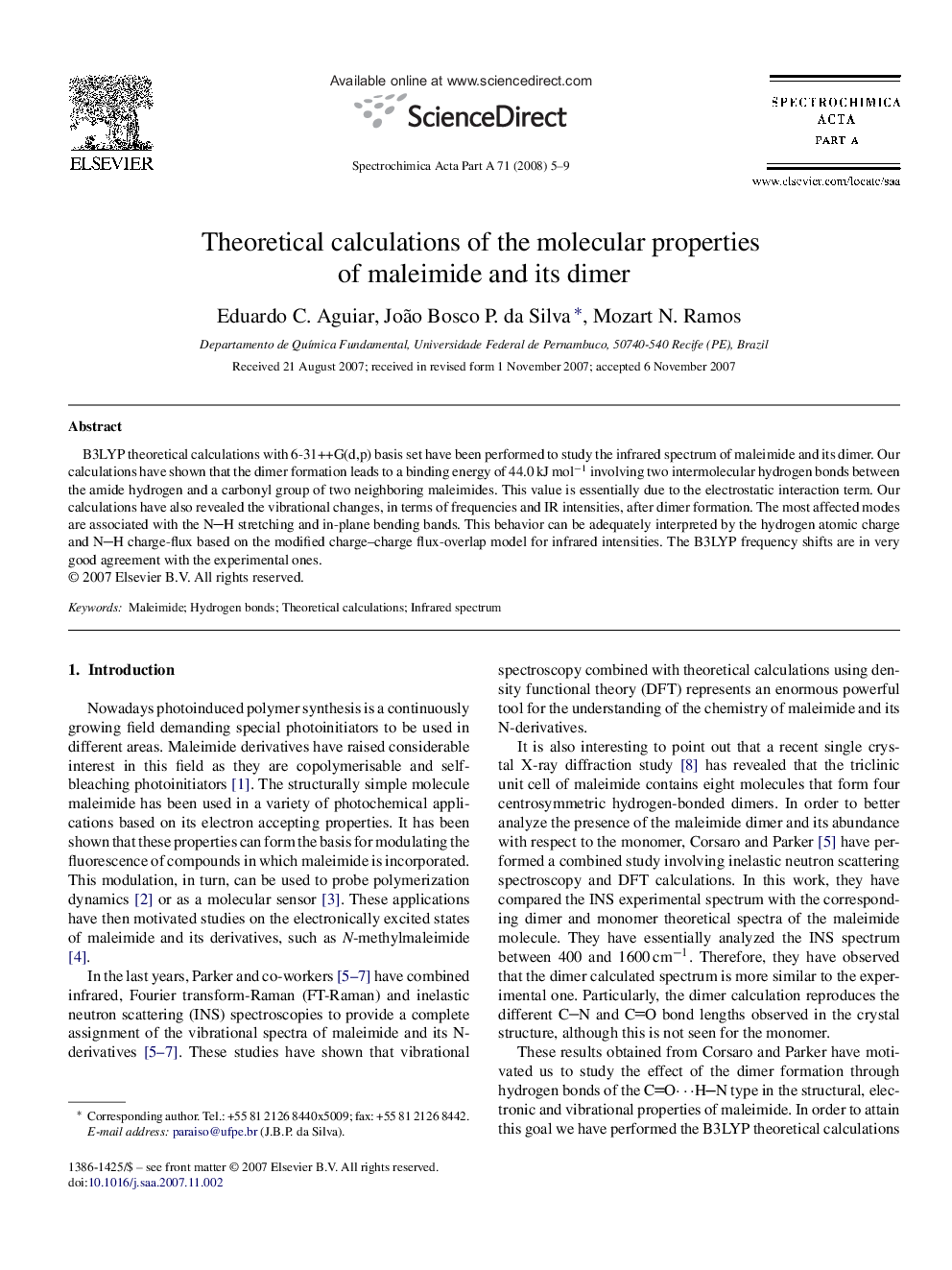 Theoretical calculations of the molecular properties of maleimide and its dimer