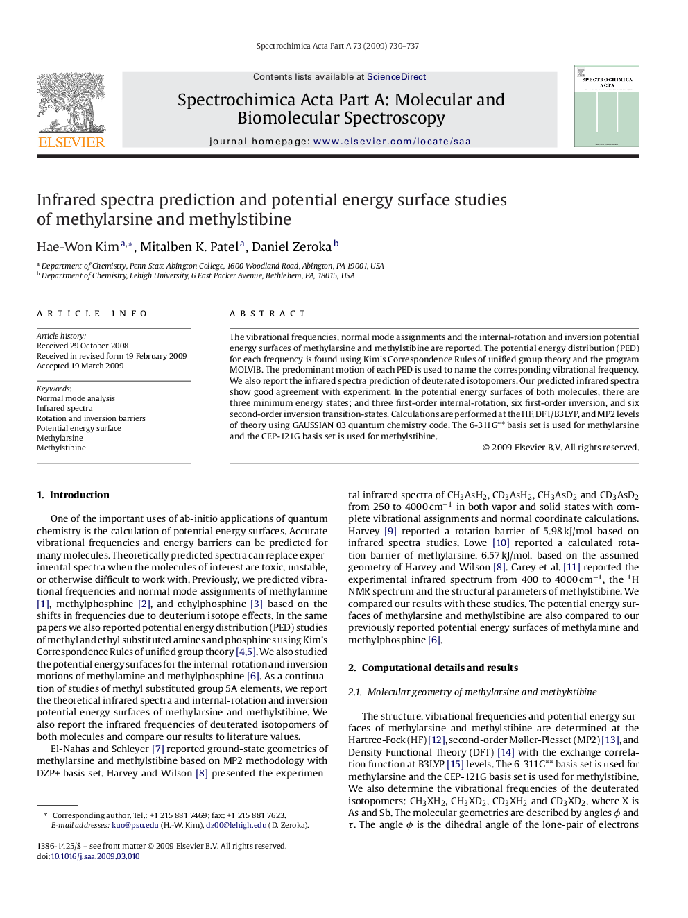 Infrared spectra prediction and potential energy surface studies of methylarsine and methylstibine