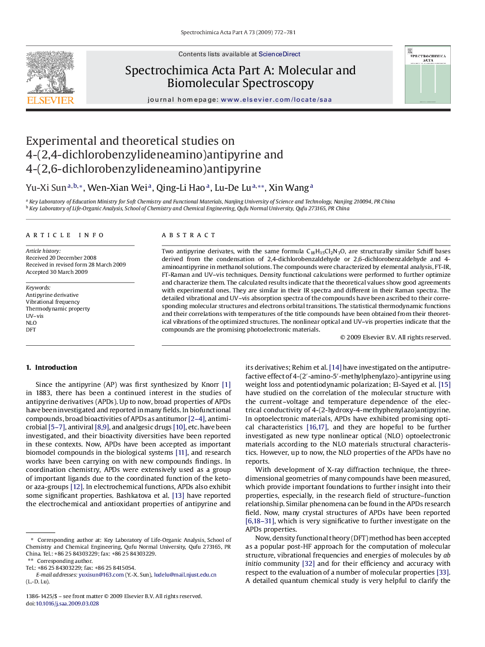 Experimental and theoretical studies on 4-(2,4-dichlorobenzylideneamino)antipyrine and 4-(2,6-dichlorobenzylideneamino)antipyrine