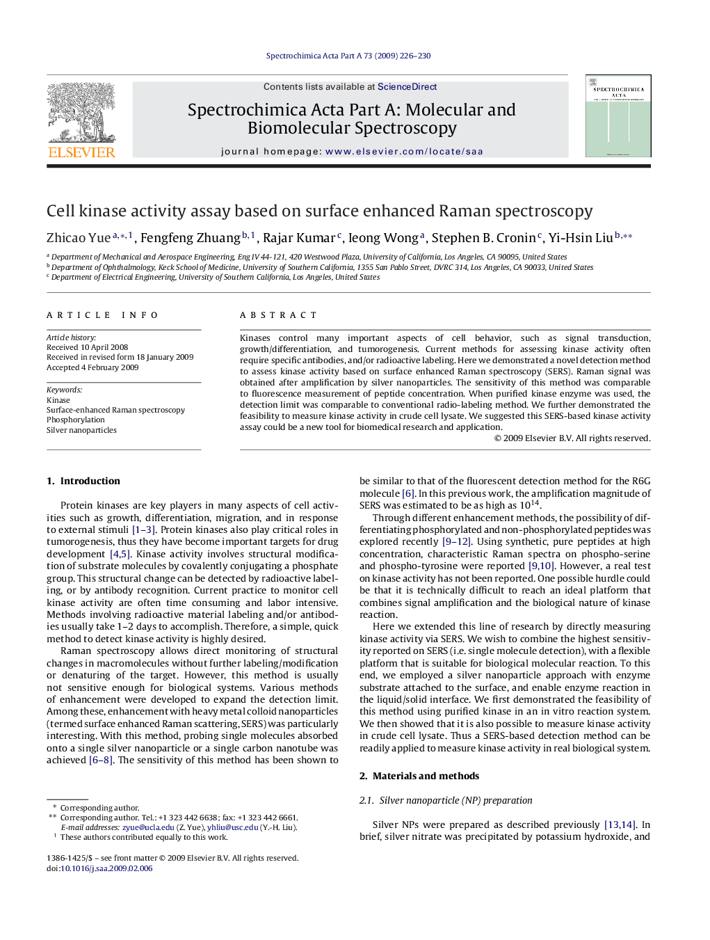 Cell kinase activity assay based on surface enhanced Raman spectroscopy