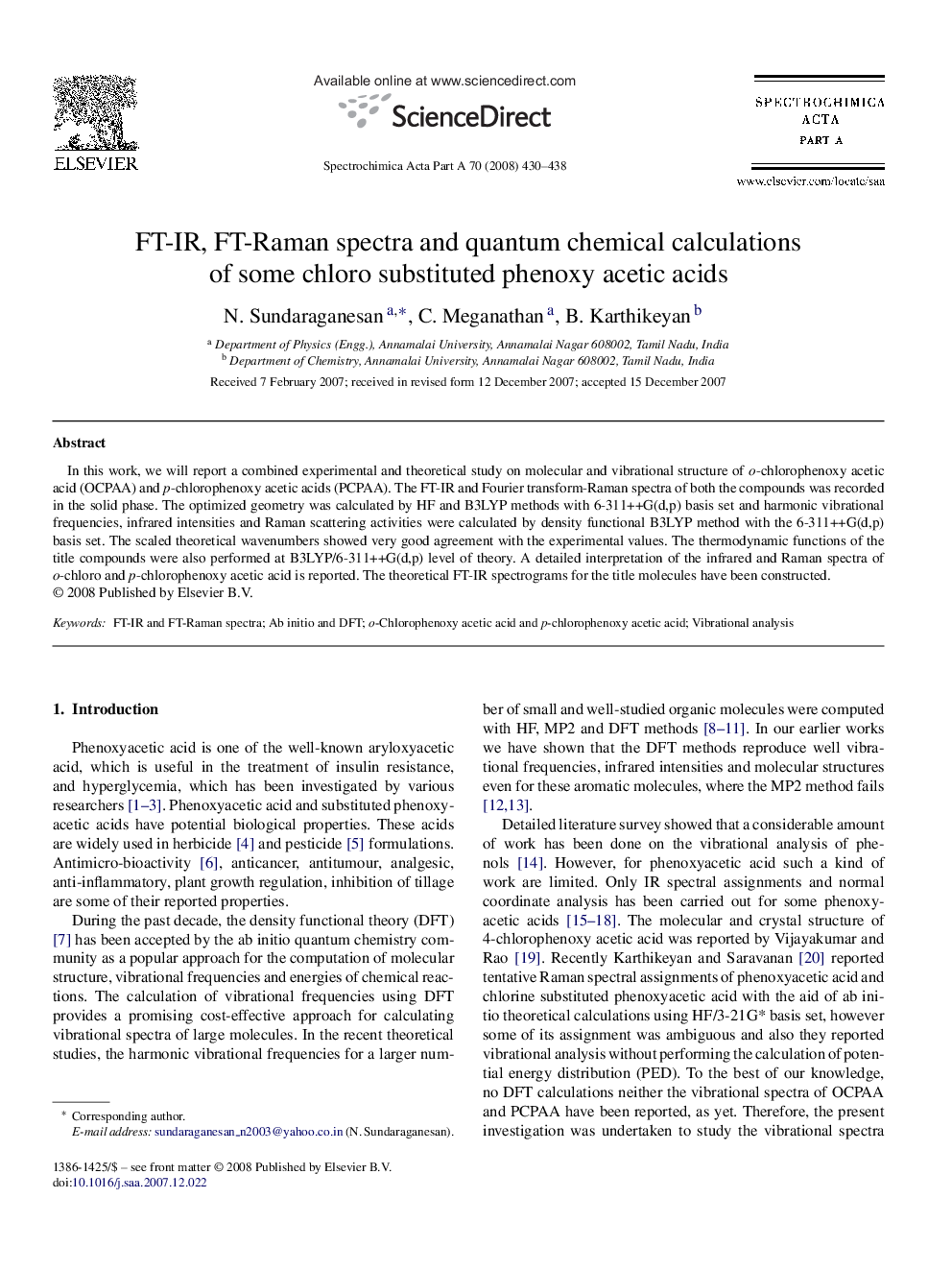 FT-IR, FT-Raman spectra and quantum chemical calculations of some chloro substituted phenoxy acetic acids