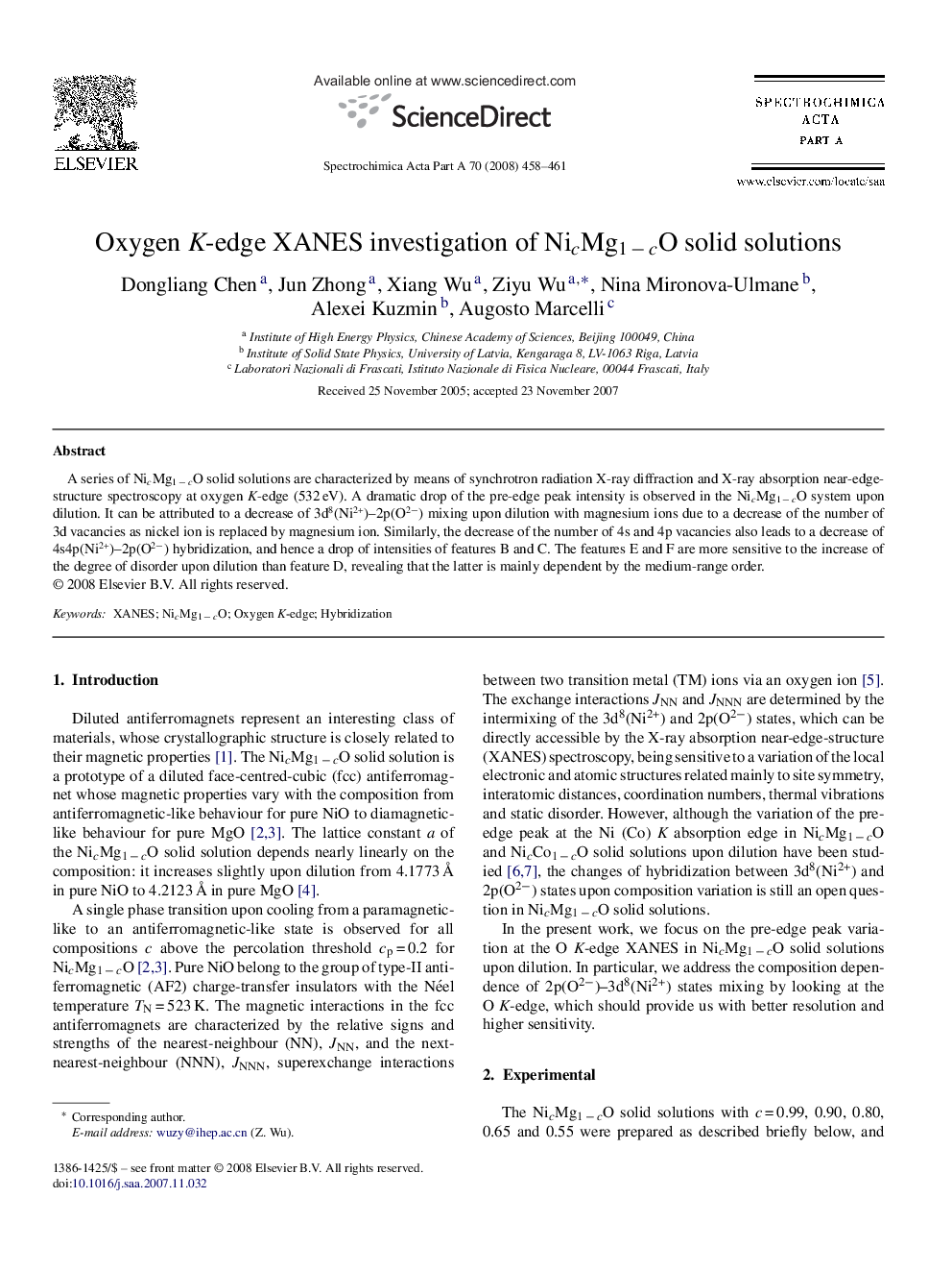 Oxygen K-edge XANES investigation of NicMg1Â âÂ cO solid solutions