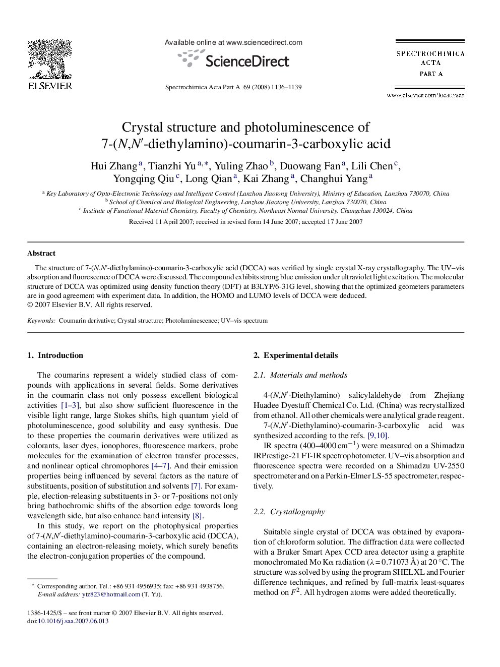 Crystal structure and photoluminescence of 7-(N,N′-diethylamino)-coumarin-3-carboxylic acid