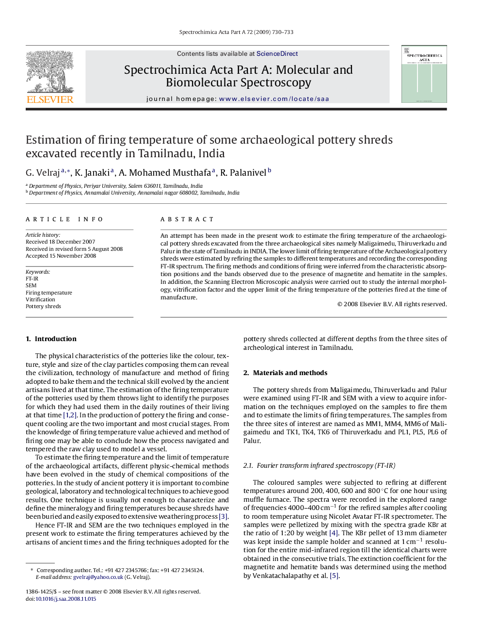 Estimation of firing temperature of some archaeological pottery shreds excavated recently in Tamilnadu, India