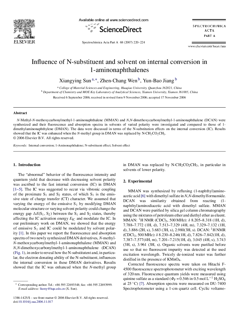 Influence of N-substituent and solvent on internal conversion in 1-aminonaphthalenes