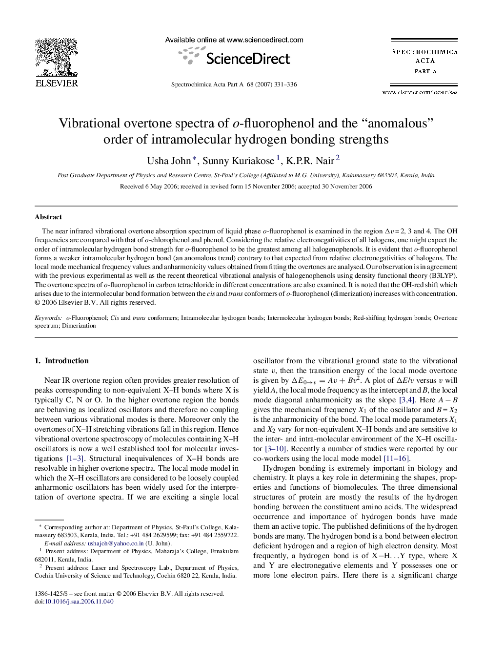 Vibrational overtone spectra of o-fluorophenol and the “anomalous” order of intramolecular hydrogen bonding strengths