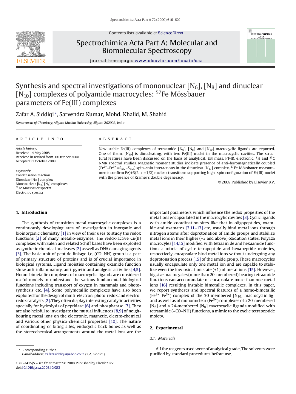 Synthesis and spectral investigations of mononuclear [N6], [N8] and dinuclear [N10] complexes of polyamide macrocycles: 57Fe Mössbauer parameters of Fe(III) complexes