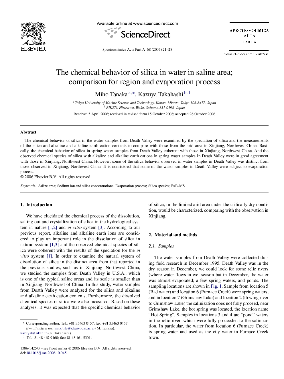 The chemical behavior of silica in water in saline area; comparison for region and evaporation process