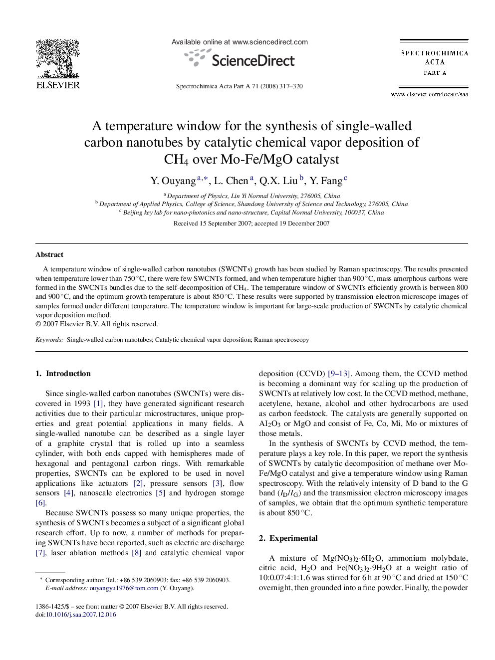 A temperature window for the synthesis of single-walled carbon nanotubes by catalytic chemical vapor deposition of CH4 over Mo-Fe/MgO catalyst