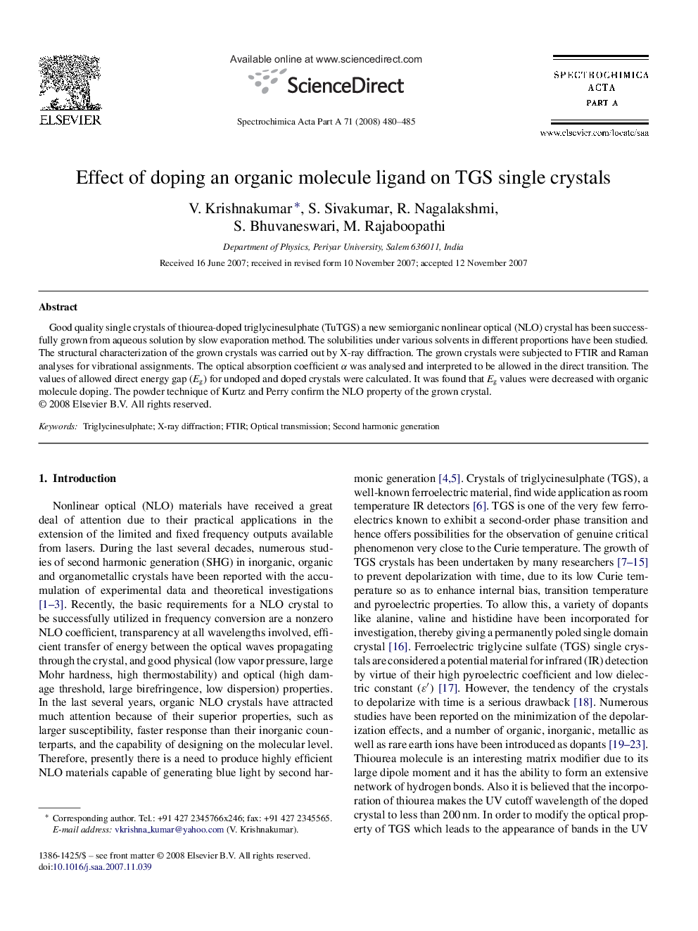 Effect of doping an organic molecule ligand on TGS single crystals