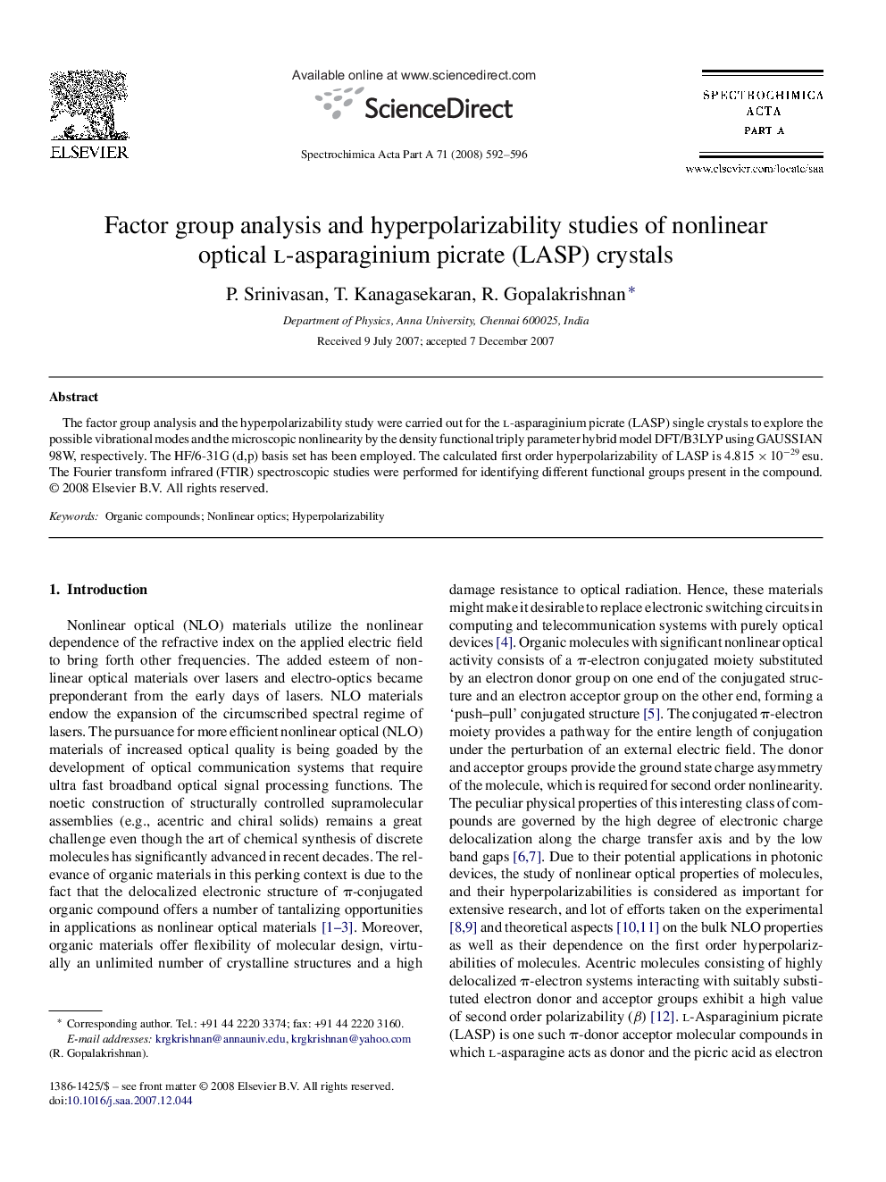 Factor group analysis and hyperpolarizability studies of nonlinear optical l-asparaginium picrate (LASP) crystals