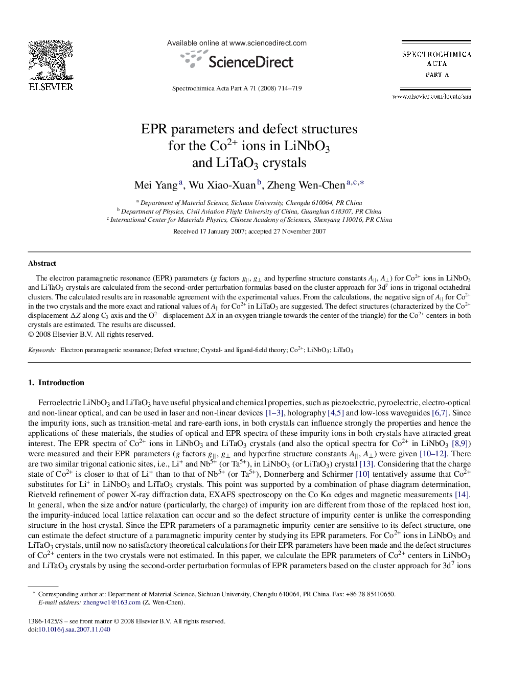 EPR parameters and defect structures for the Co2+ ions in LiNbO3 and LiTaO3 crystals