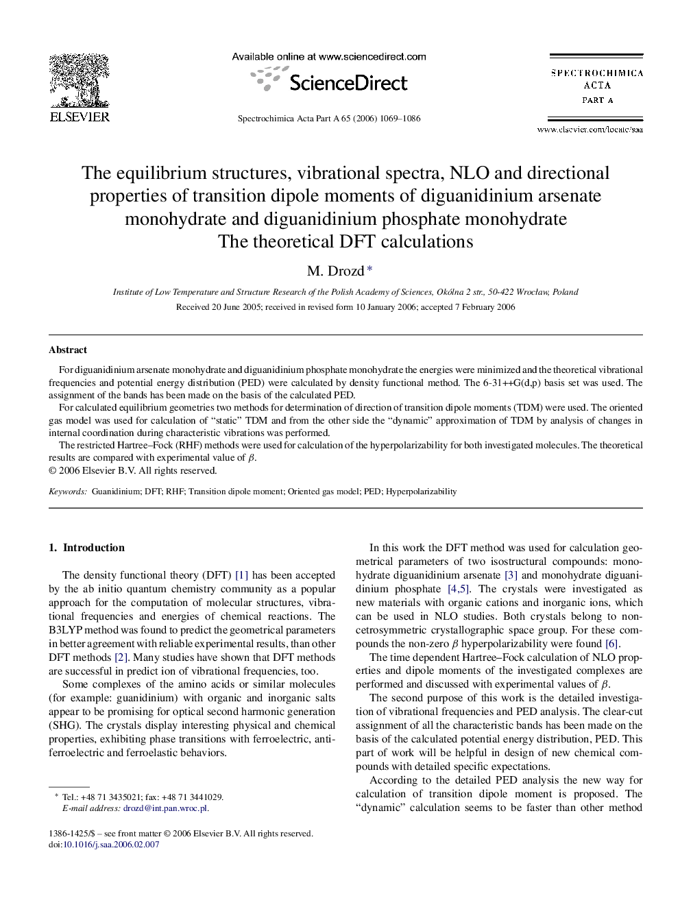 The equilibrium structures, vibrational spectra, NLO and directional properties of transition dipole moments of diguanidinium arsenate monohydrate and diguanidinium phosphate monohydrate