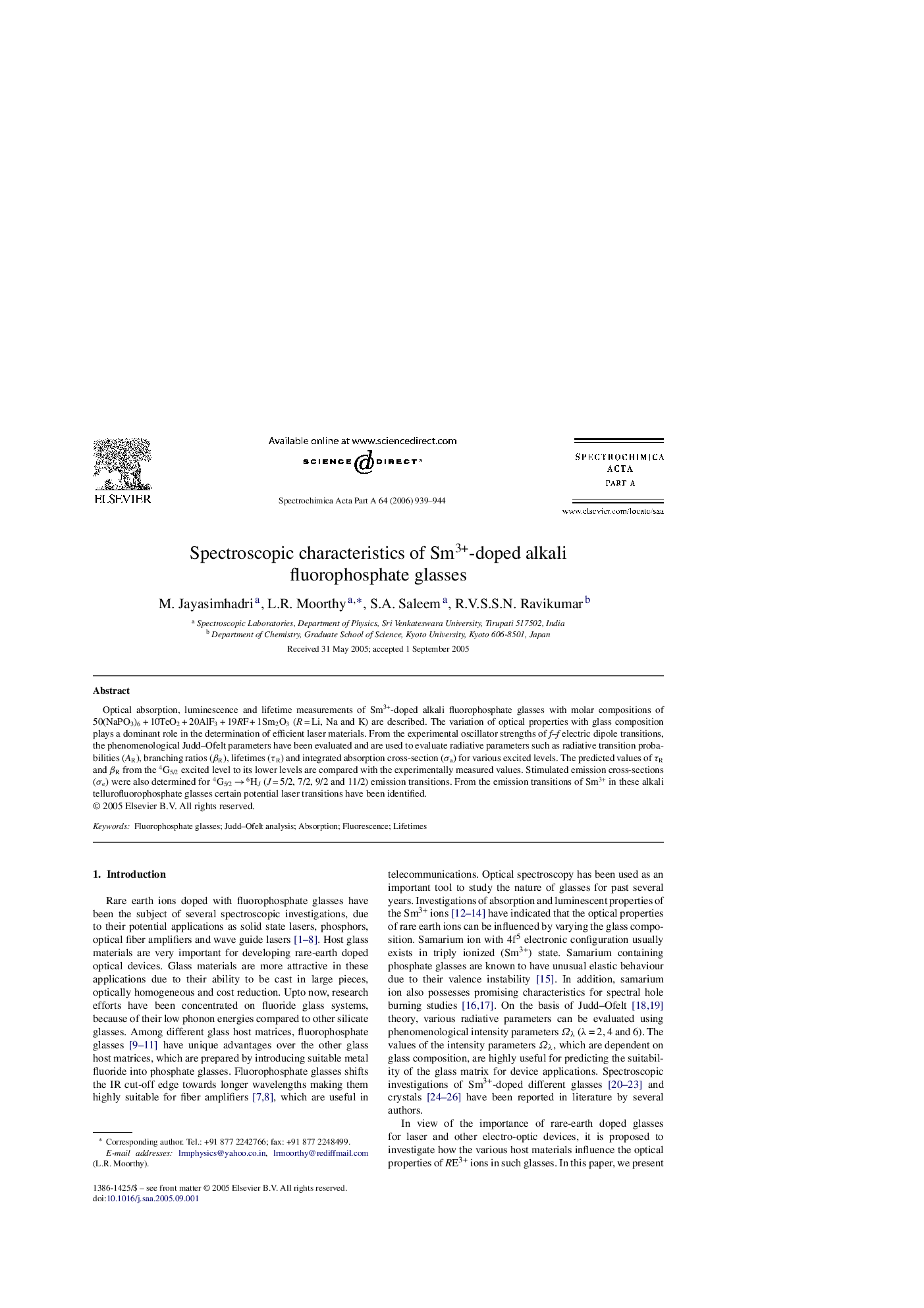 Spectroscopic characteristics of Sm3+-doped alkali fluorophosphate glasses