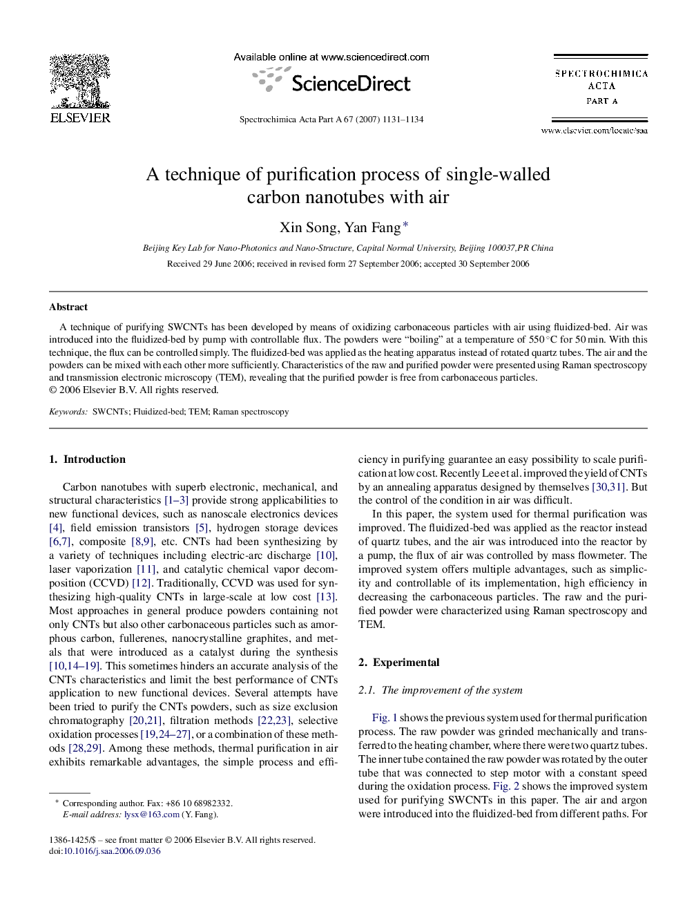 A technique of purification process of single-walled carbon nanotubes with air