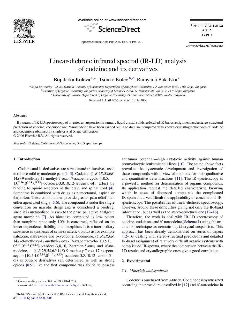 Linear-dichroic infrared spectral (IR-LD) analysis of codeine and its derivatives