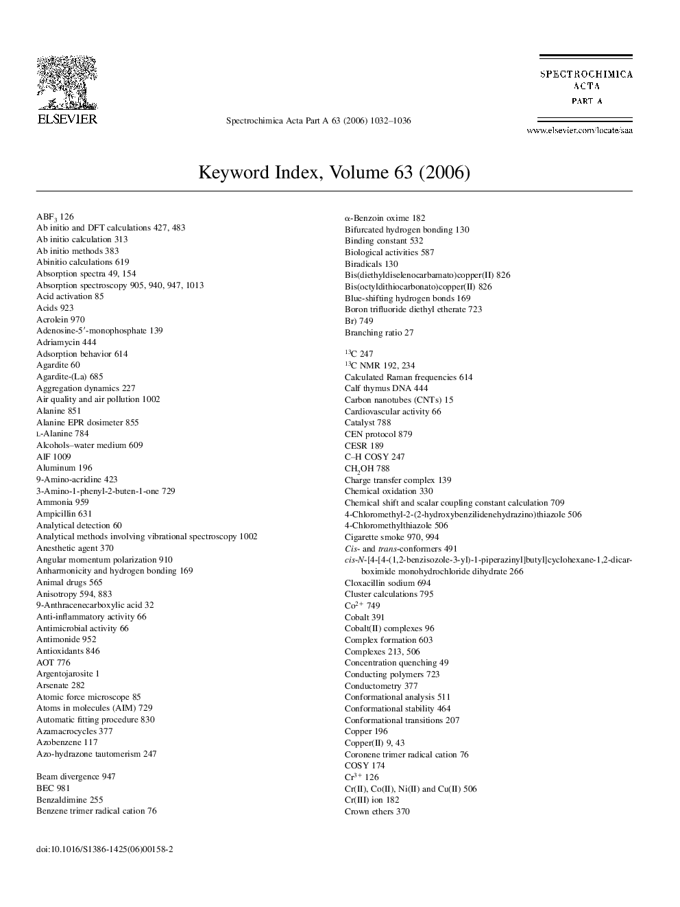 Keyword Index, Volume 62 (2006)