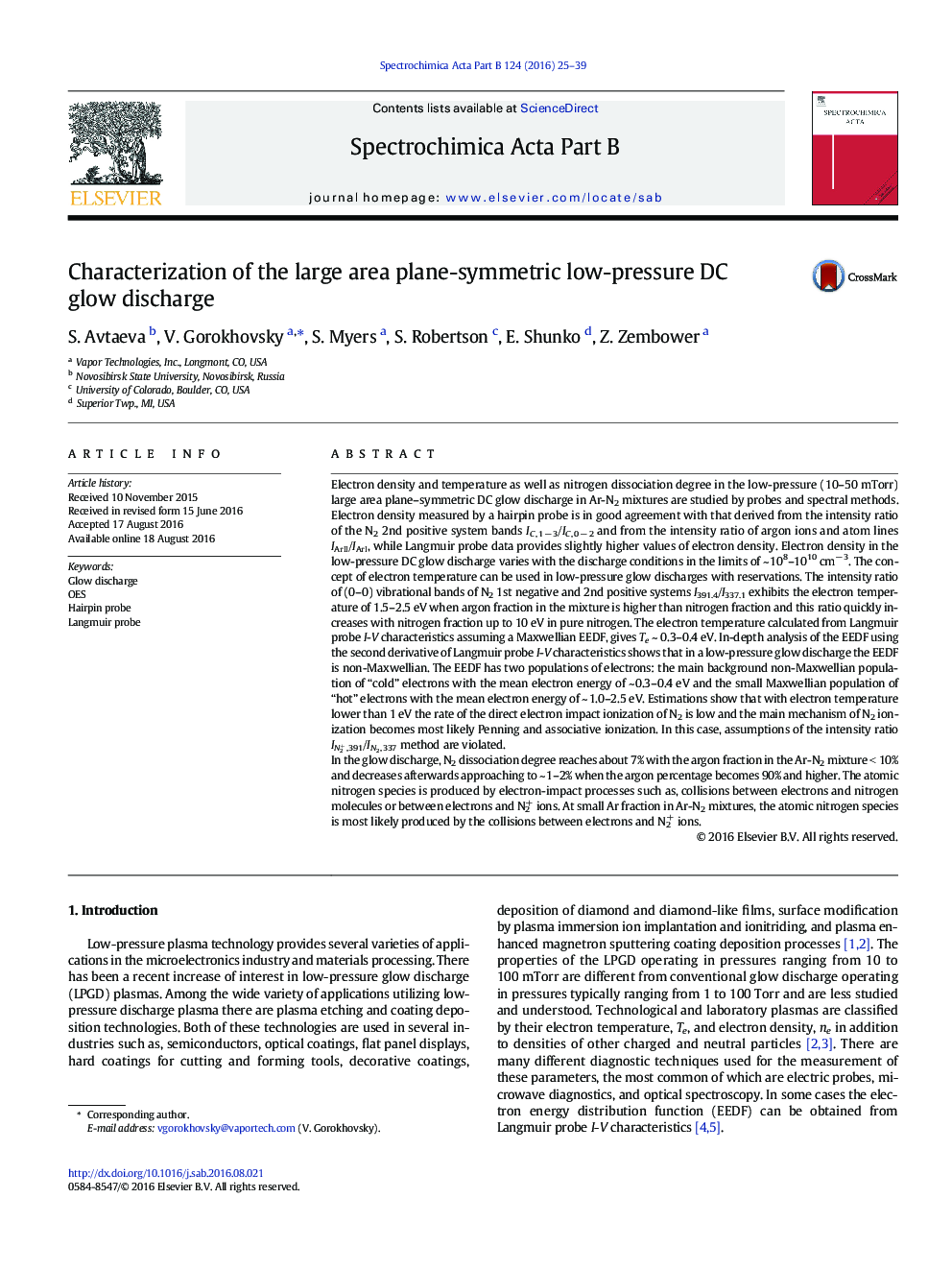 Characterization of the large area plane-symmetric low-pressure DC glow discharge