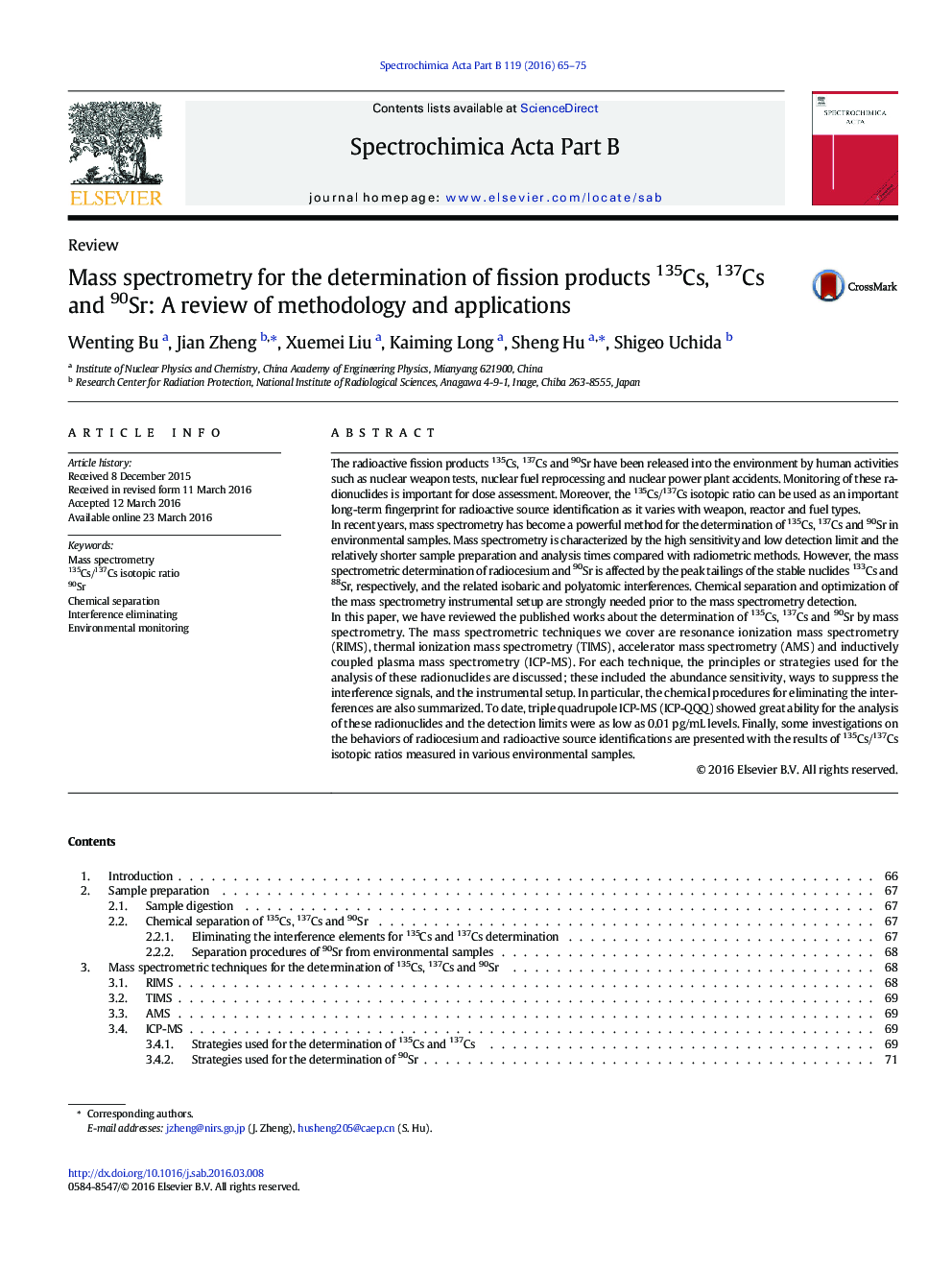 Mass spectrometry for the determination of fission products 135Cs, 137Cs and 90Sr: A review of methodology and applications