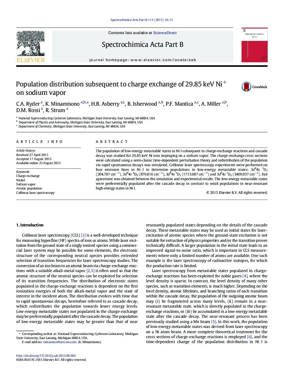 Population distribution subsequent to charge exchange of 29.85 keV Ni+ on sodium vapor