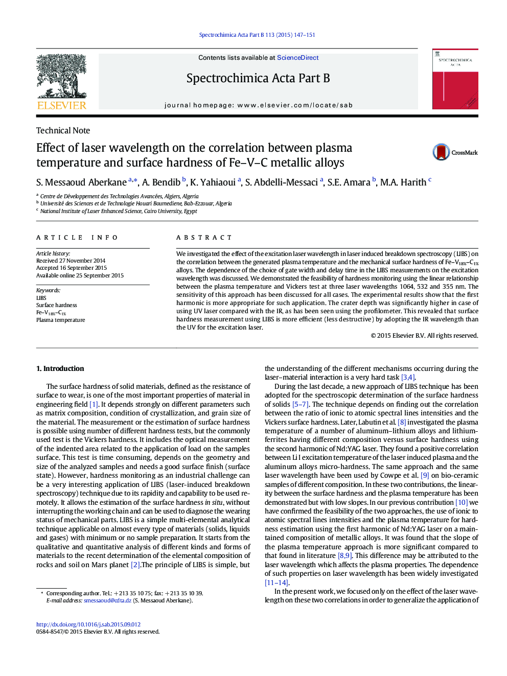 Effect of laser wavelength on the correlation between plasma temperature and surface hardness of Fe–V–C metallic alloys