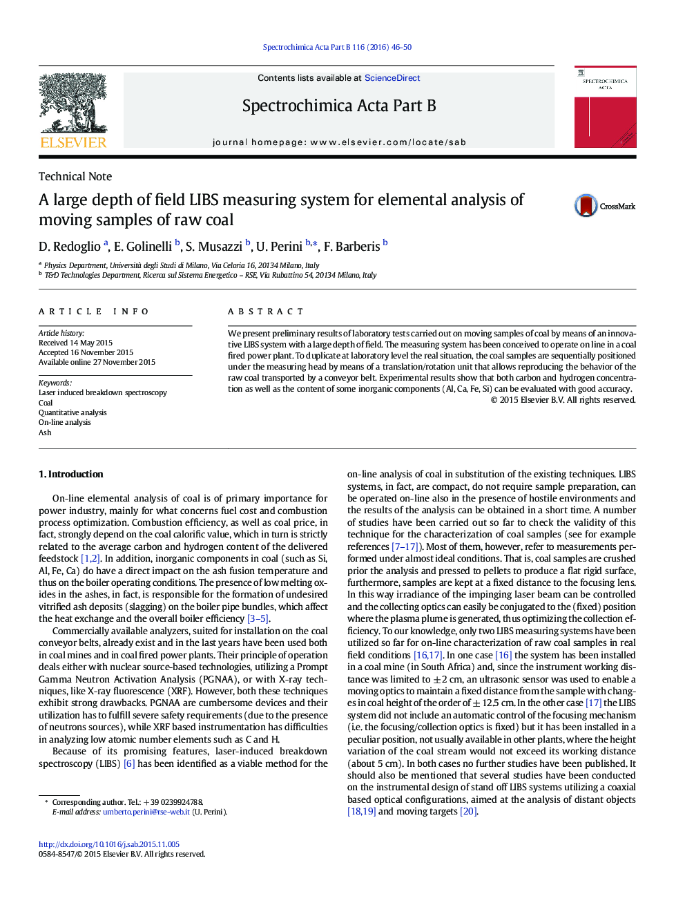 A large depth of field LIBS measuring system for elemental analysis of moving samples of raw coal