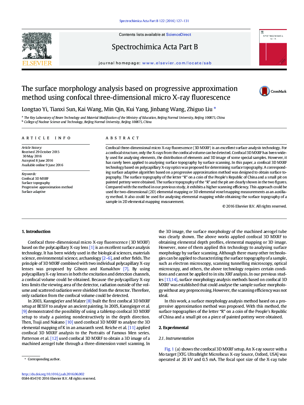 The surface morphology analysis based on progressive approximation method using confocal three-dimensional micro X-ray fluorescence