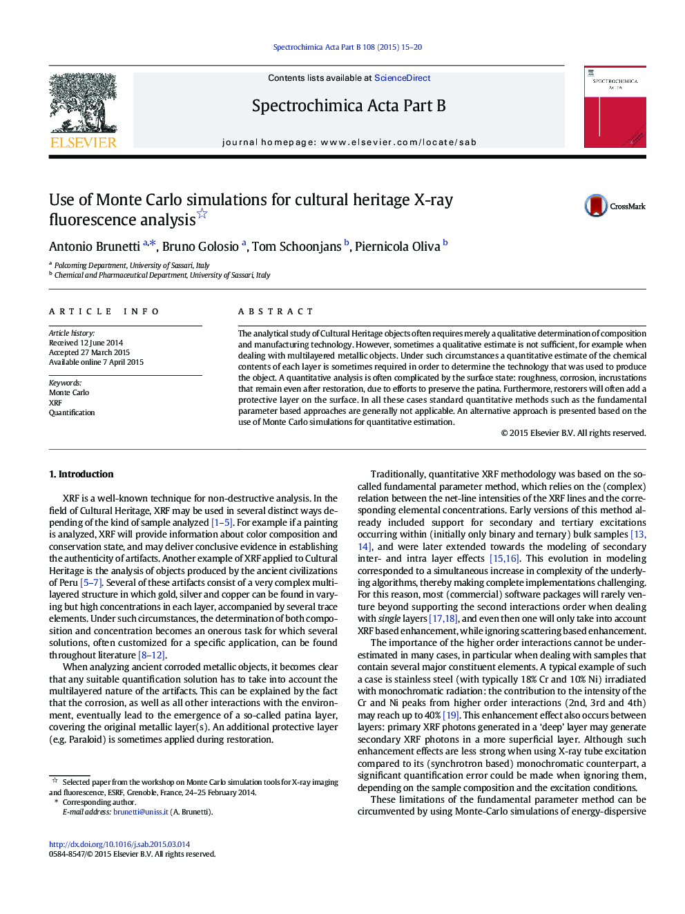 Use of Monte Carlo simulations for cultural heritage X-ray fluorescence analysis 