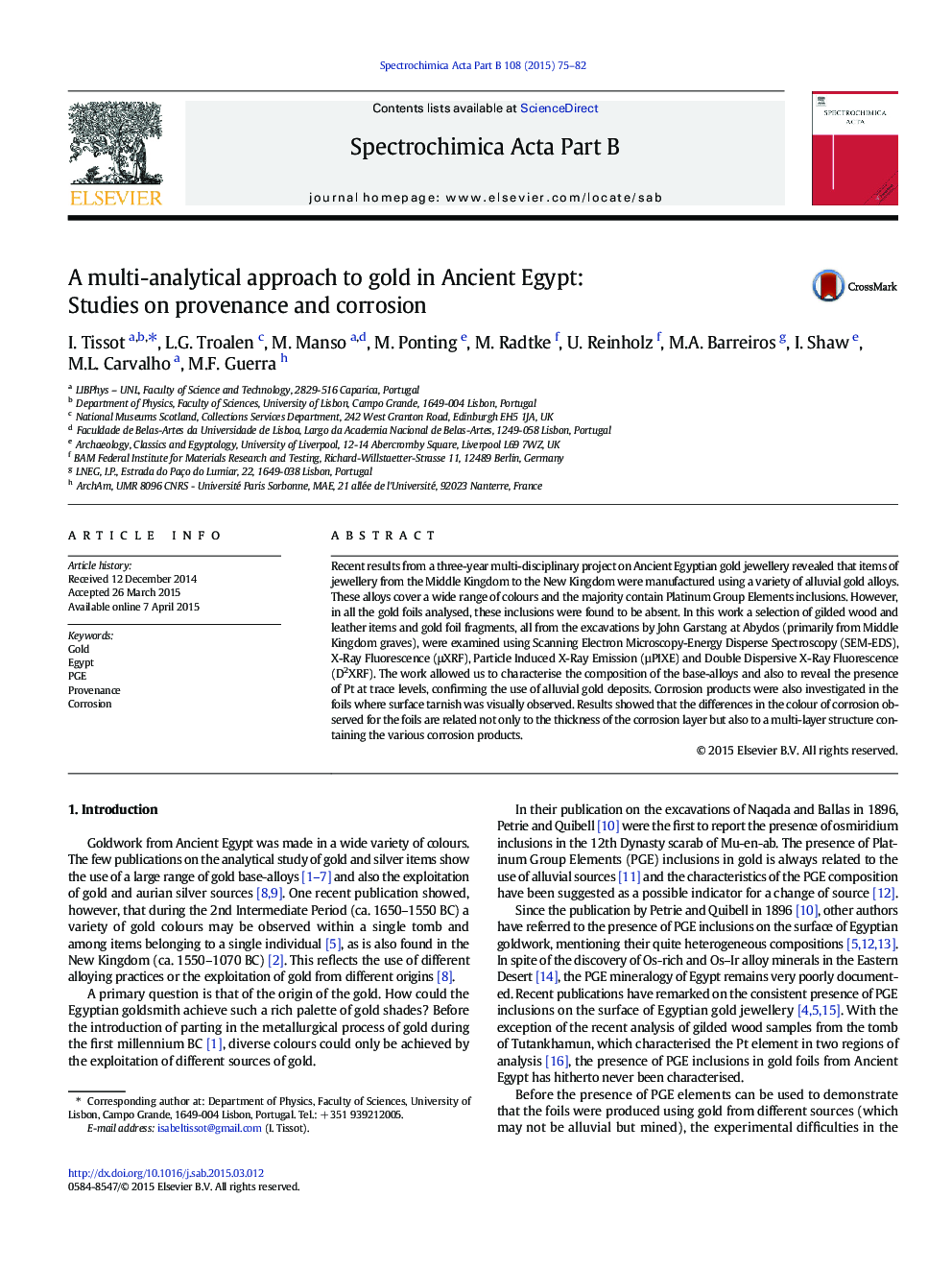 A multi-analytical approach to gold in Ancient Egypt: Studies on provenance and corrosion