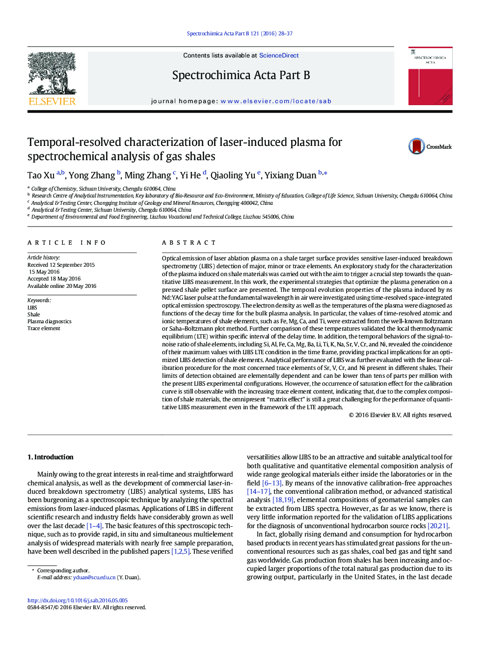 Temporal-resolved characterization of laser-induced plasma for spectrochemical analysis of gas shales