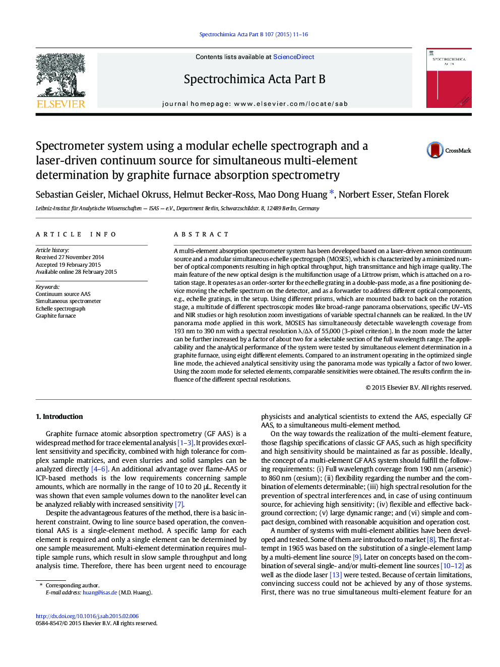 Spectrometer system using a modular echelle spectrograph and a laser-driven continuum source for simultaneous multi-element determination by graphite furnace absorption spectrometry