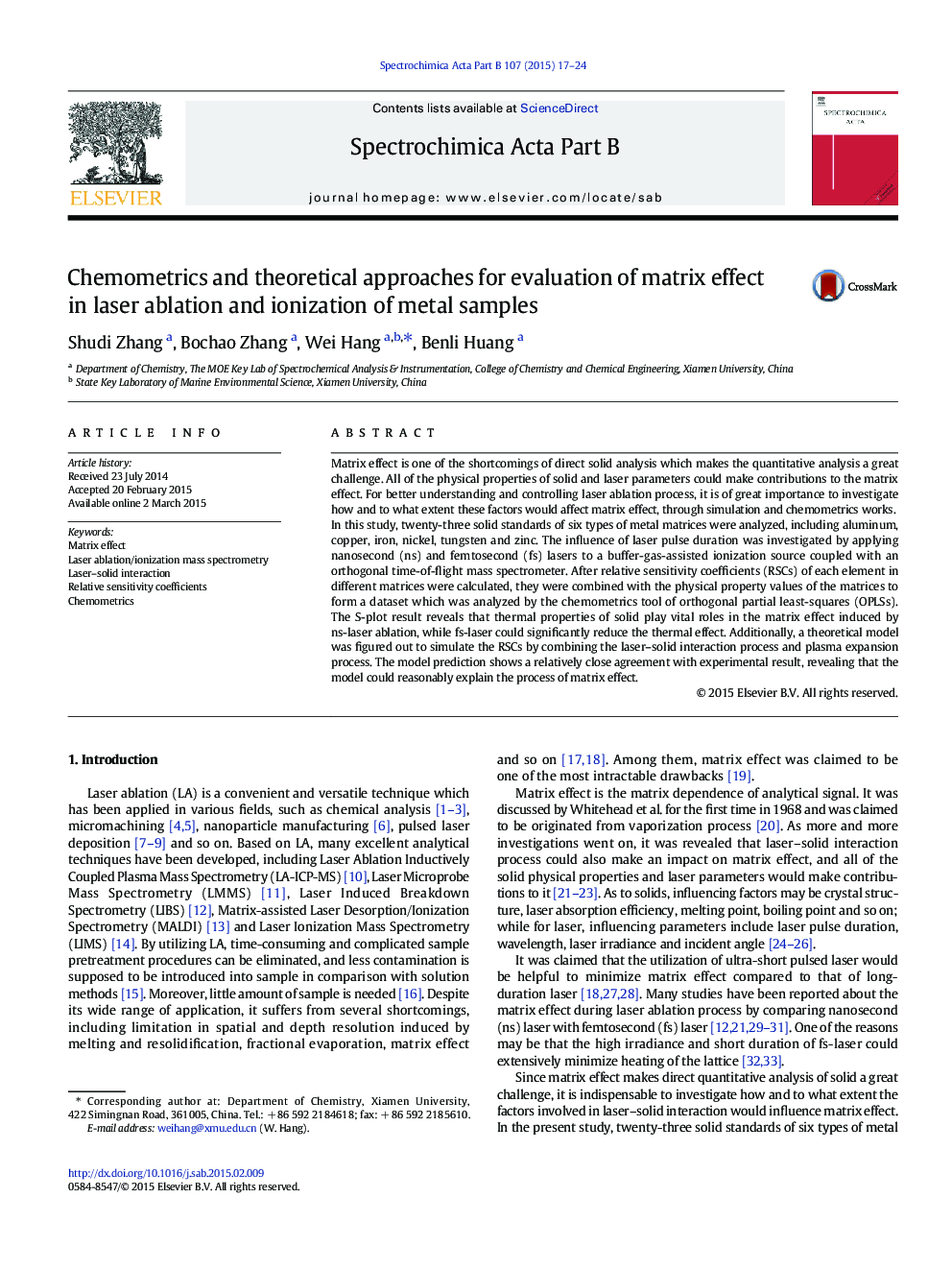 Chemometrics and theoretical approaches for evaluation of matrix effect in laser ablation and ionization of metal samples