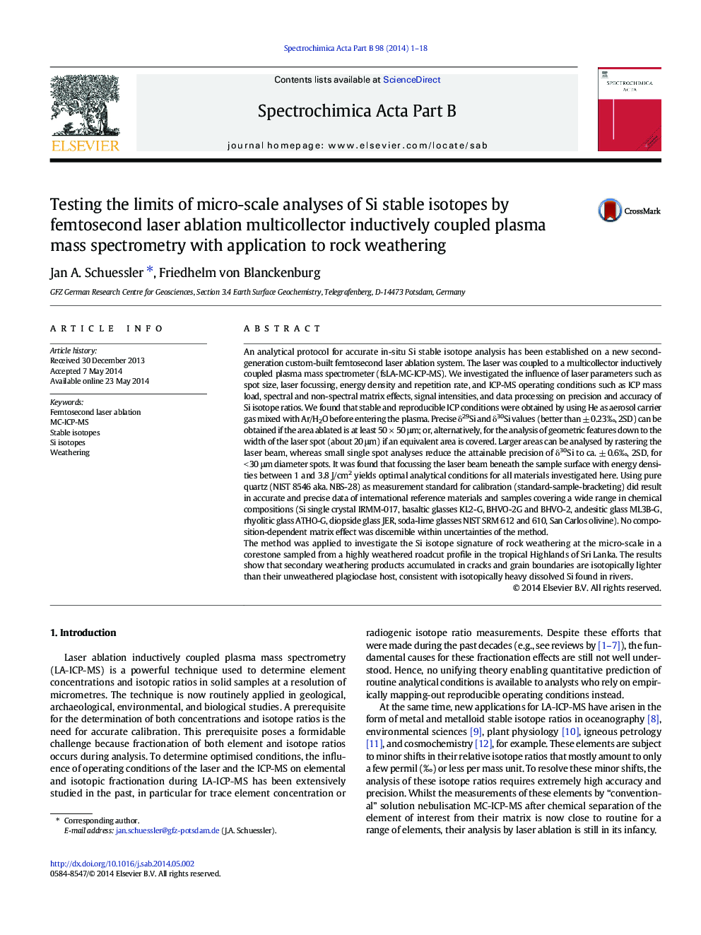 Testing the limits of micro-scale analyses of Si stable isotopes by femtosecond laser ablation multicollector inductively coupled plasma mass spectrometry with application to rock weathering