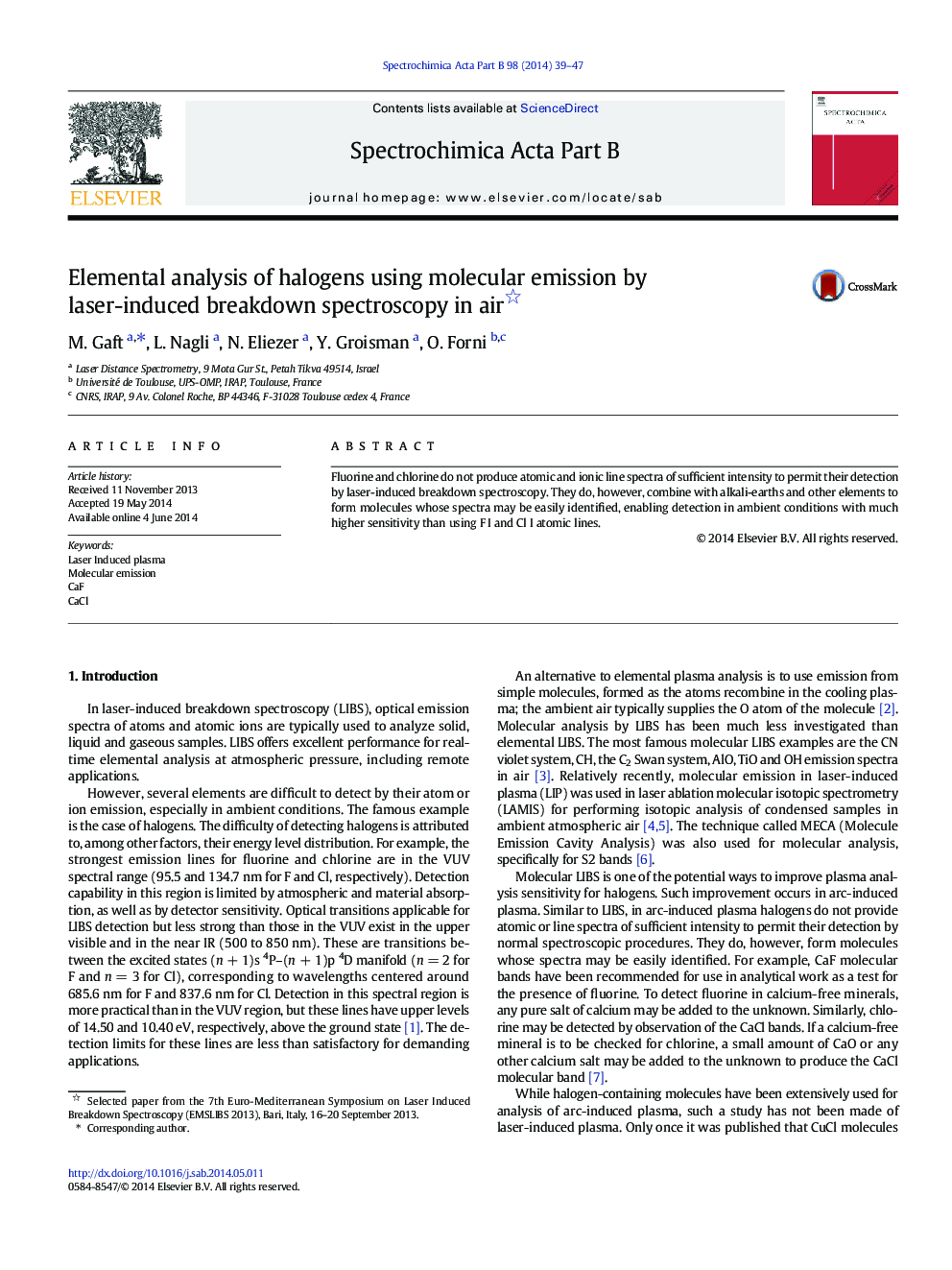 Elemental analysis of halogens using molecular emission by laser-induced breakdown spectroscopy in air 