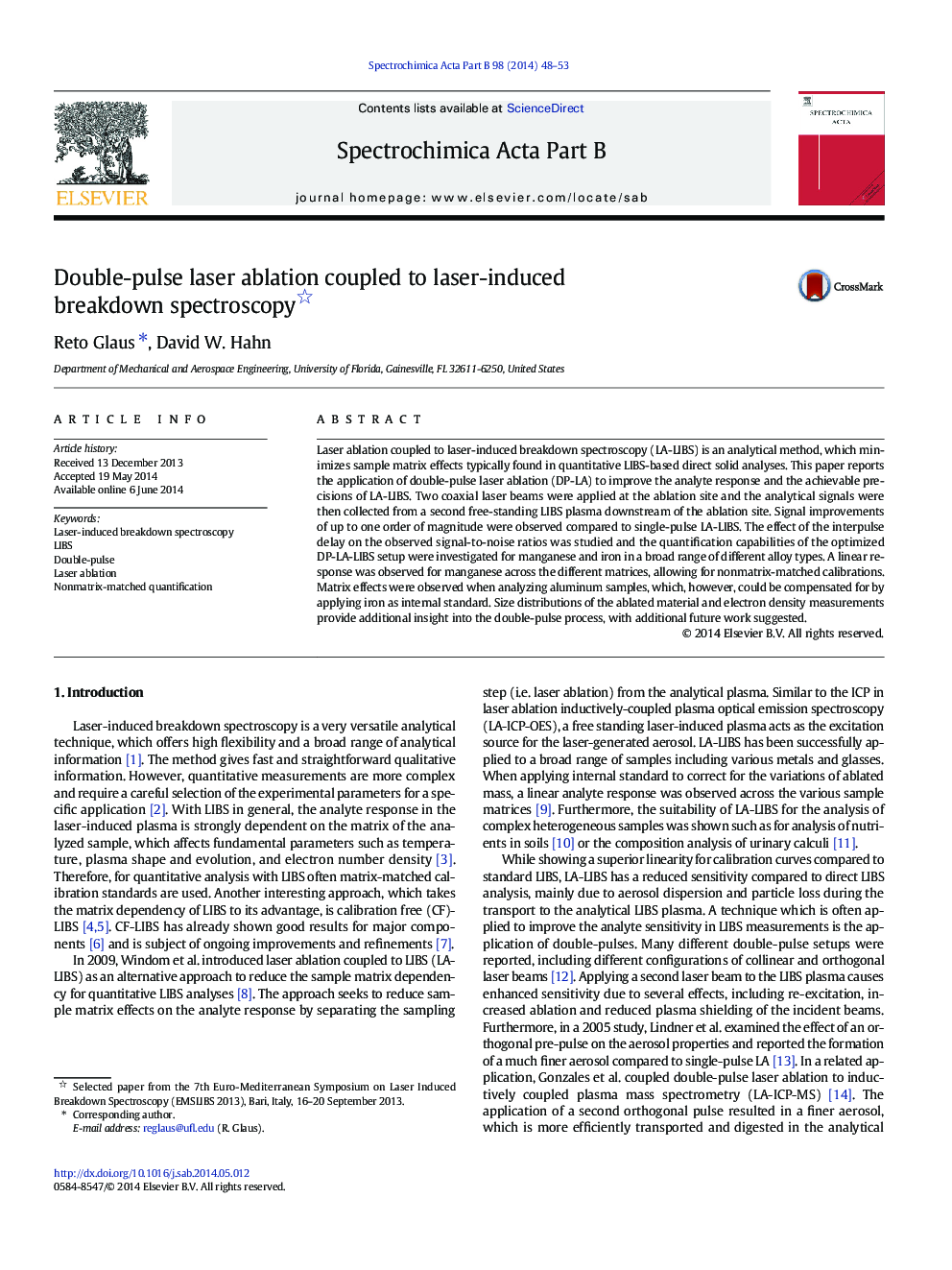 Double-pulse laser ablation coupled to laser-induced breakdown spectroscopy 