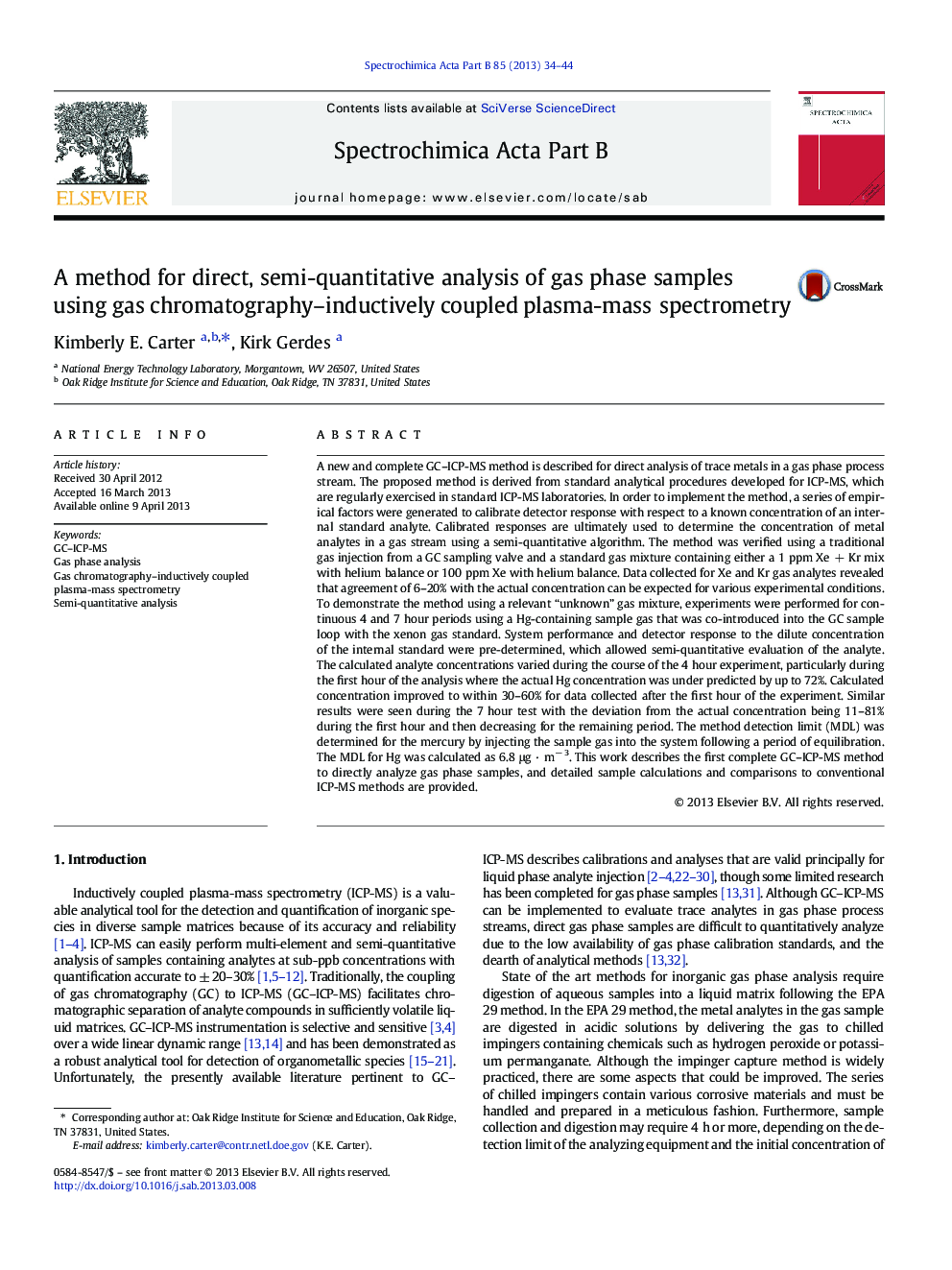 A method for direct, semi-quantitative analysis of gas phase samples using gas chromatography–inductively coupled plasma-mass spectrometry