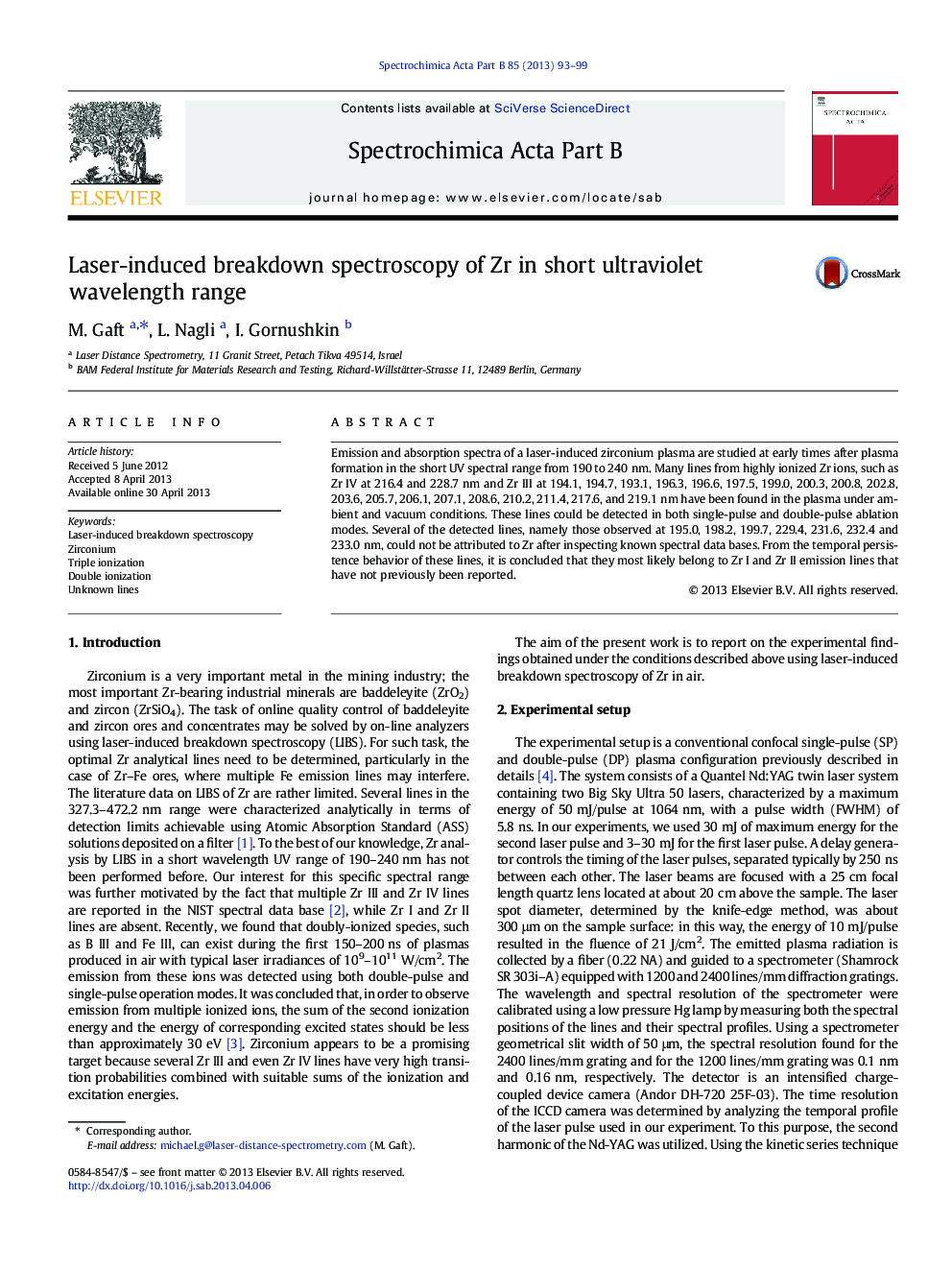 Laser-induced breakdown spectroscopy of Zr in short ultraviolet wavelength range