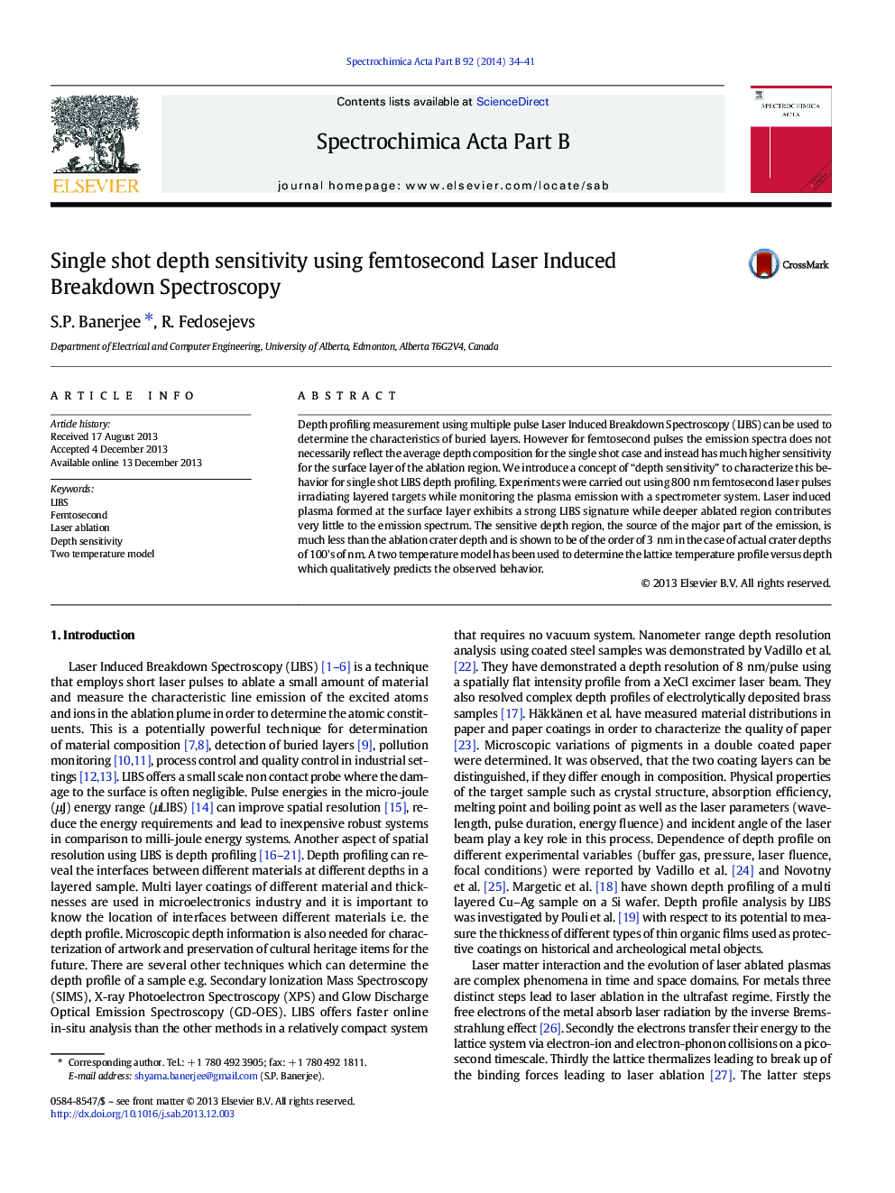 Single shot depth sensitivity using femtosecond Laser Induced Breakdown Spectroscopy