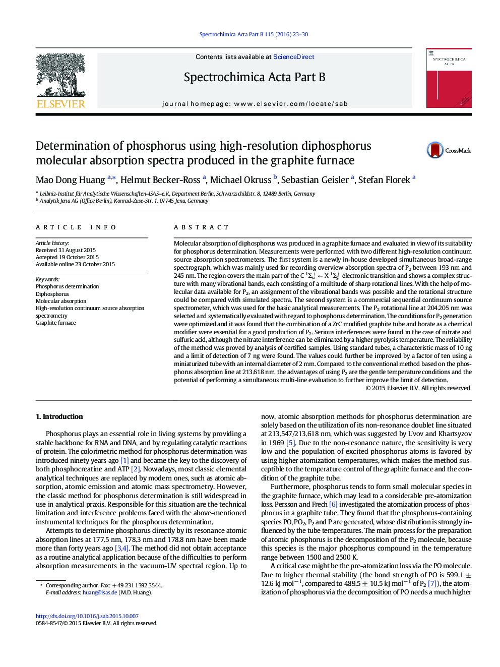 Determination of phosphorus using high-resolution diphosphorus molecular absorption spectra produced in the graphite furnace