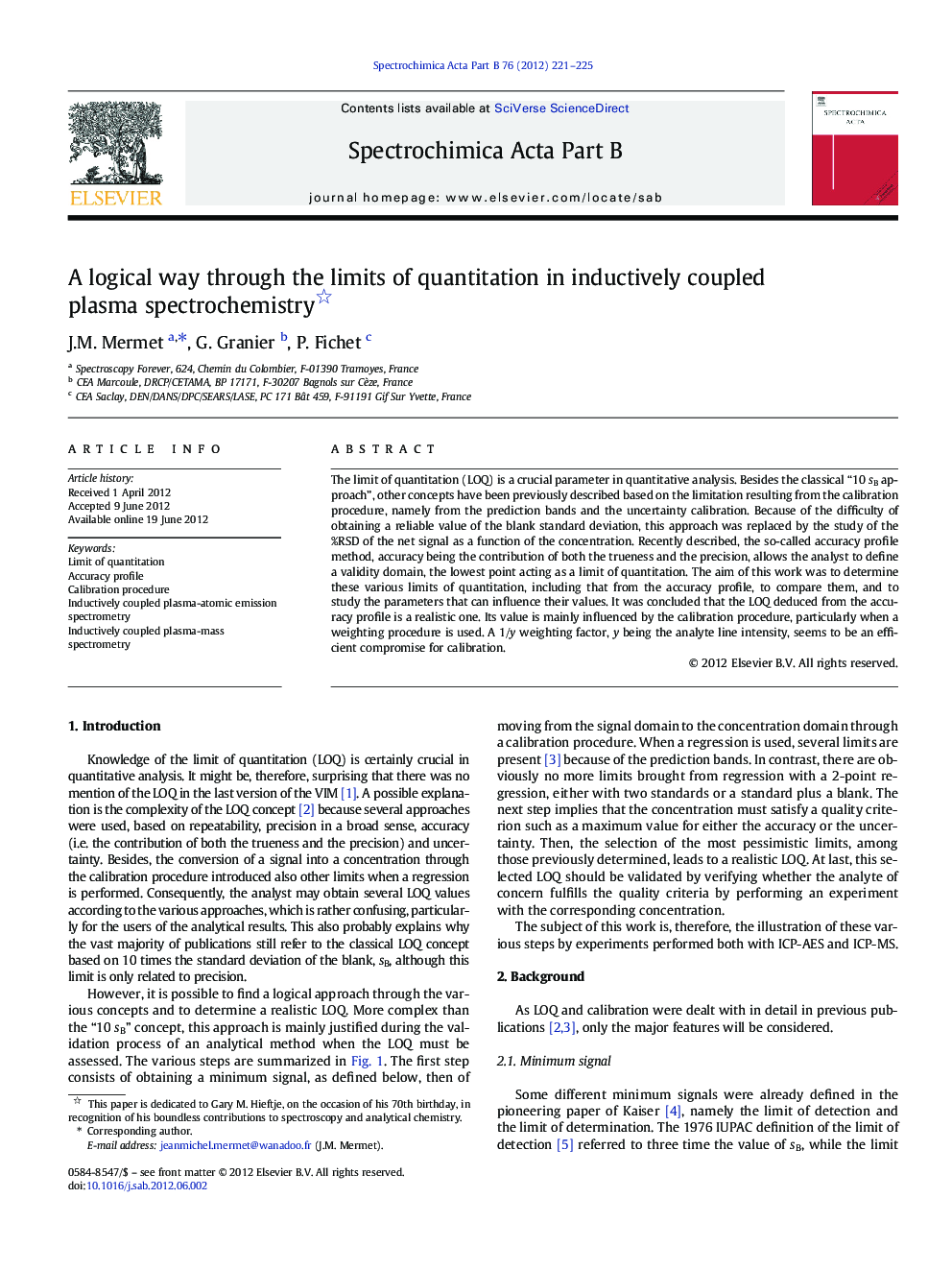 A logical way through the limits of quantitation in inductively coupled plasma spectrochemistry 