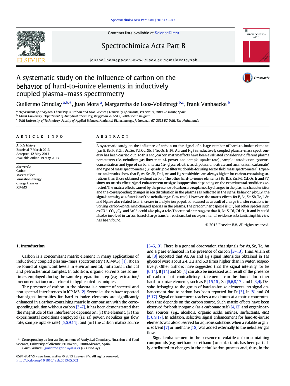 A systematic study on the influence of carbon on the behavior of hard-to-ionize elements in inductively coupled plasma–mass spectrometry