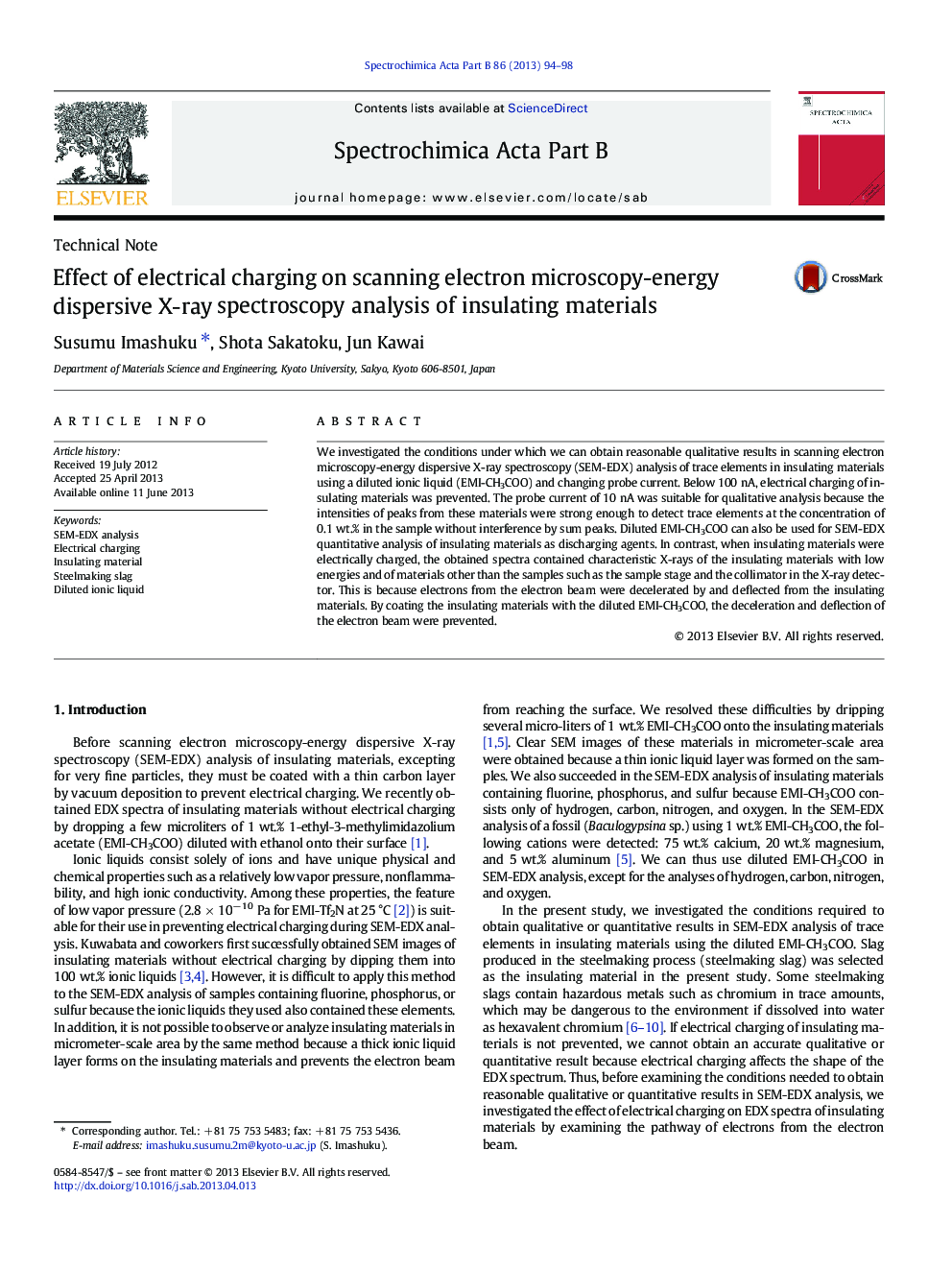 Effect of electrical charging on scanning electron microscopy-energy dispersive X-ray spectroscopy analysis of insulating materials