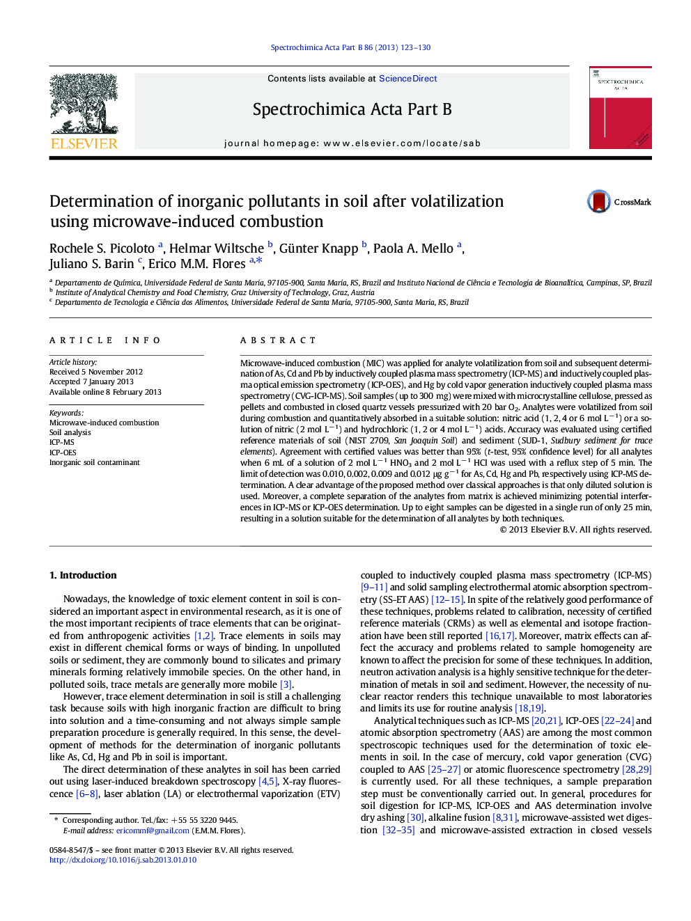 Determination of inorganic pollutants in soil after volatilization using microwave-induced combustion