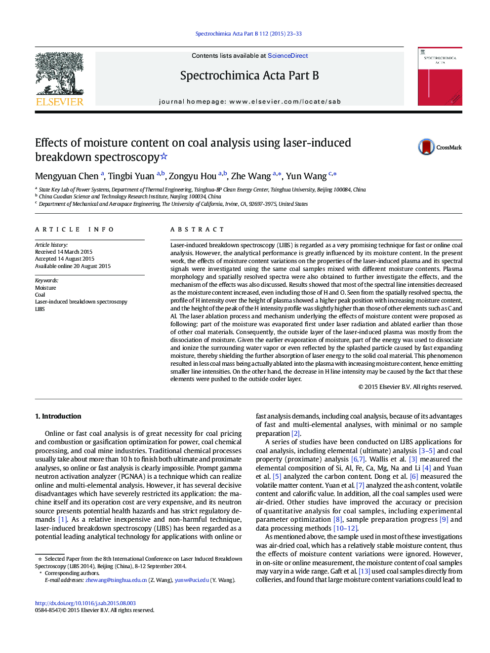 Effects of moisture content on coal analysis using laser-induced breakdown spectroscopy 